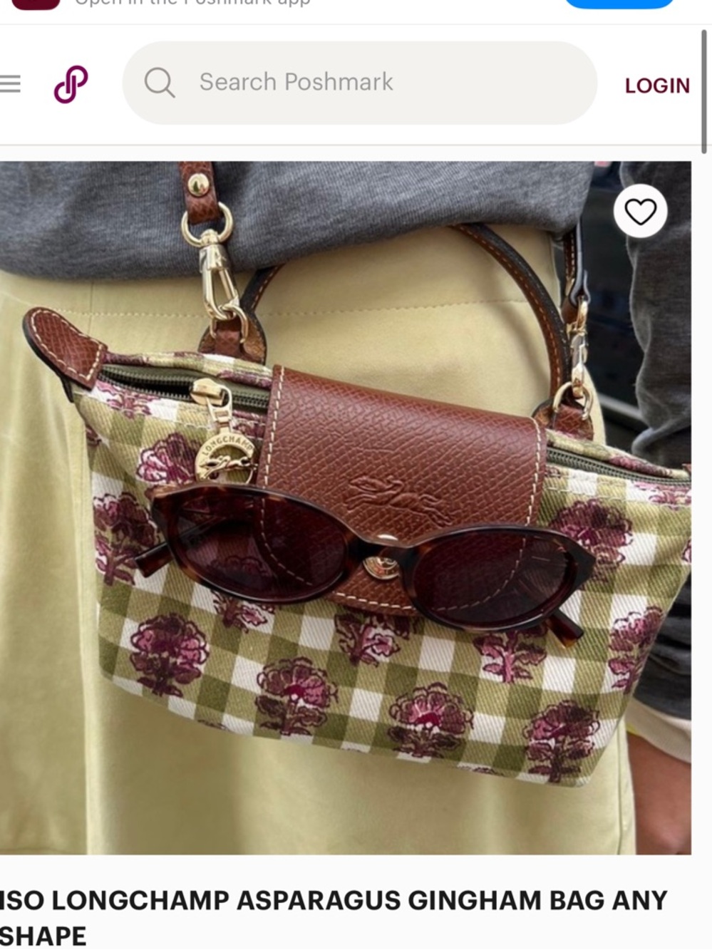 ISO Longchamp Asparagus PINK OR Green Gingham Crossbody with Brown Leather